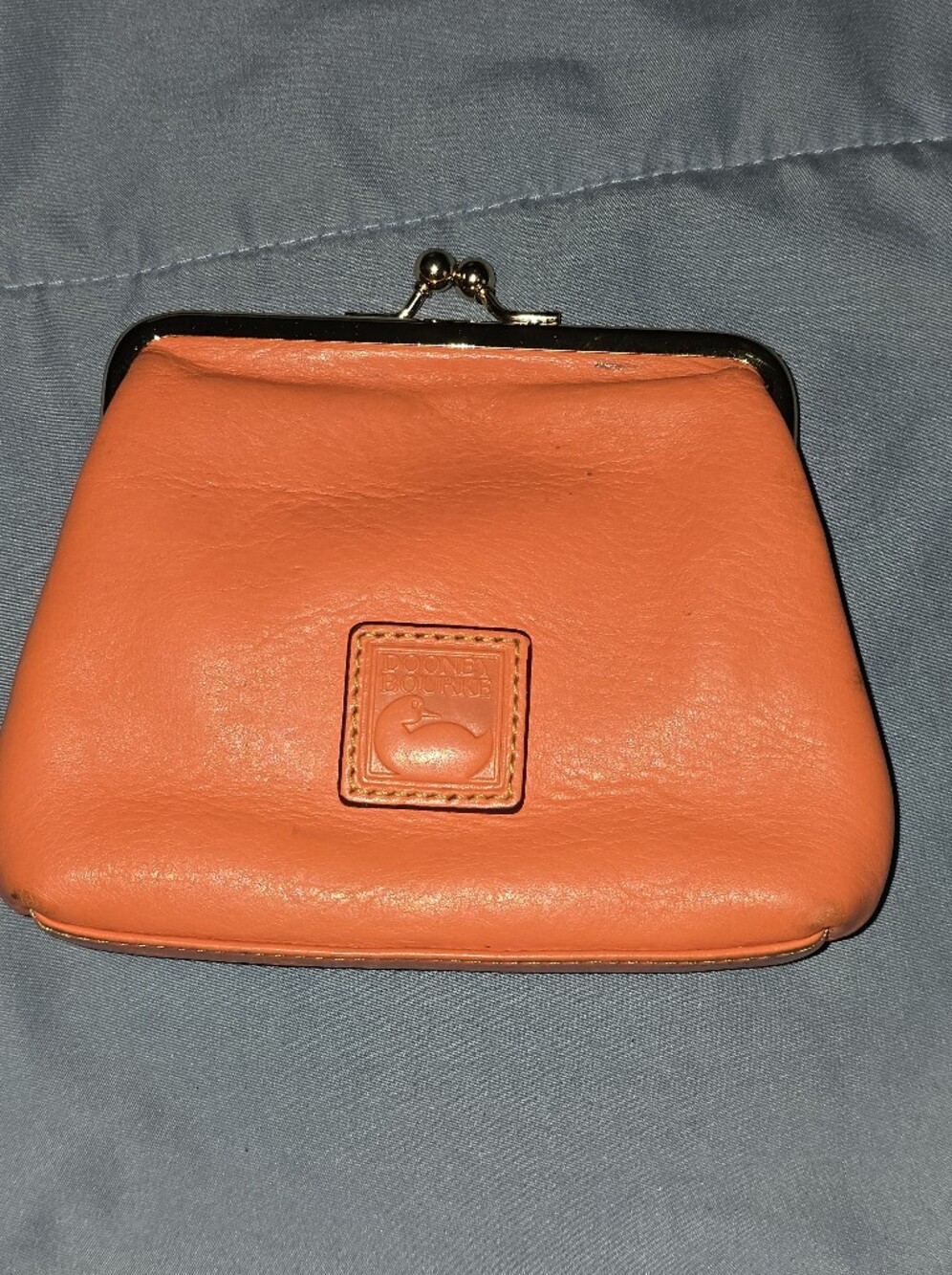 Dooney & Bourke Orange Leather Kiss-Lock Wristlet Coin Purse